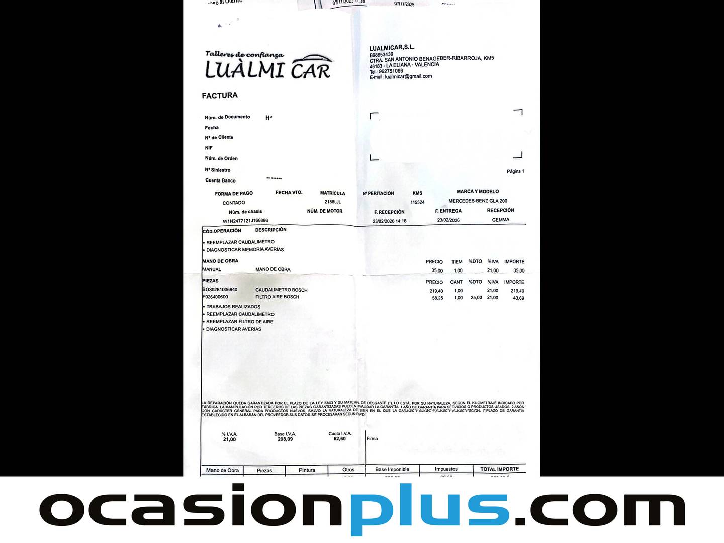 Foto del mantenimiento del Mercedes GLA Mercedes GLA 200 d (150 CV) PACK AMG