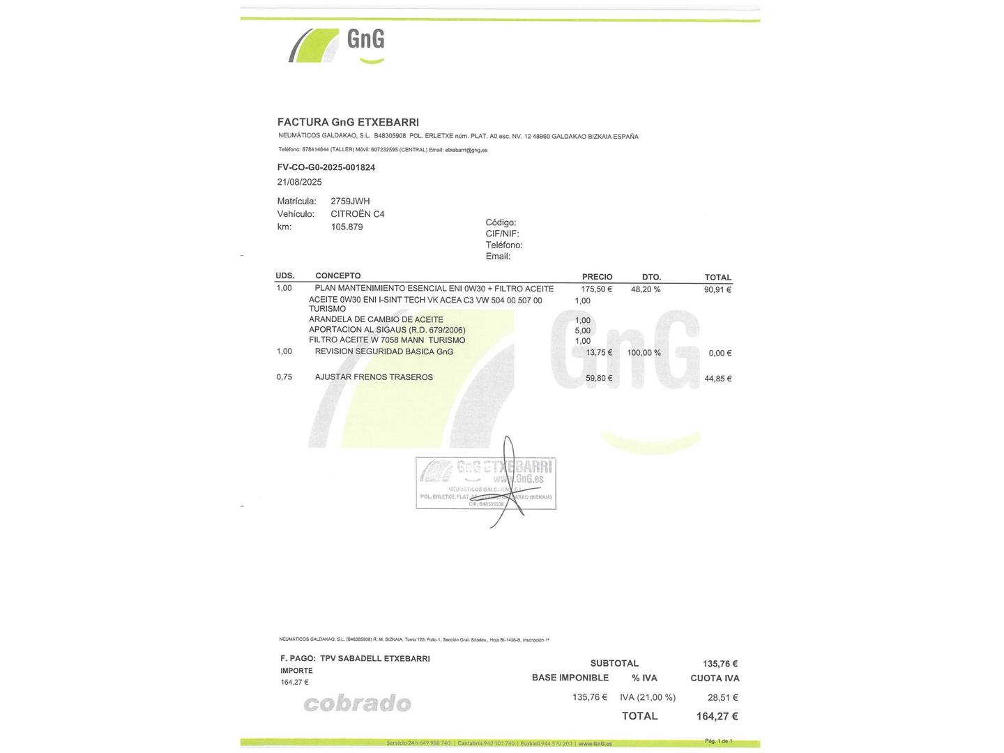 Foto del mantenimiento del Citroën C4 Cactus Citroën C4 Cactus PureTech 82 Feel (82 CV)