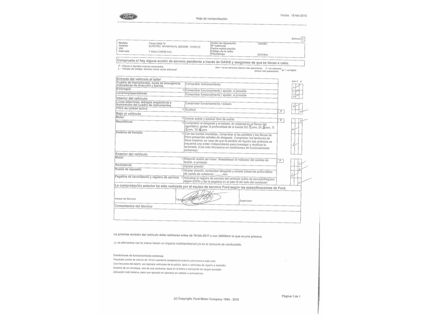 Foto del mantenimiento del Ford Fiesta Ford Fiesta 1.4 Titanium (96 CV)