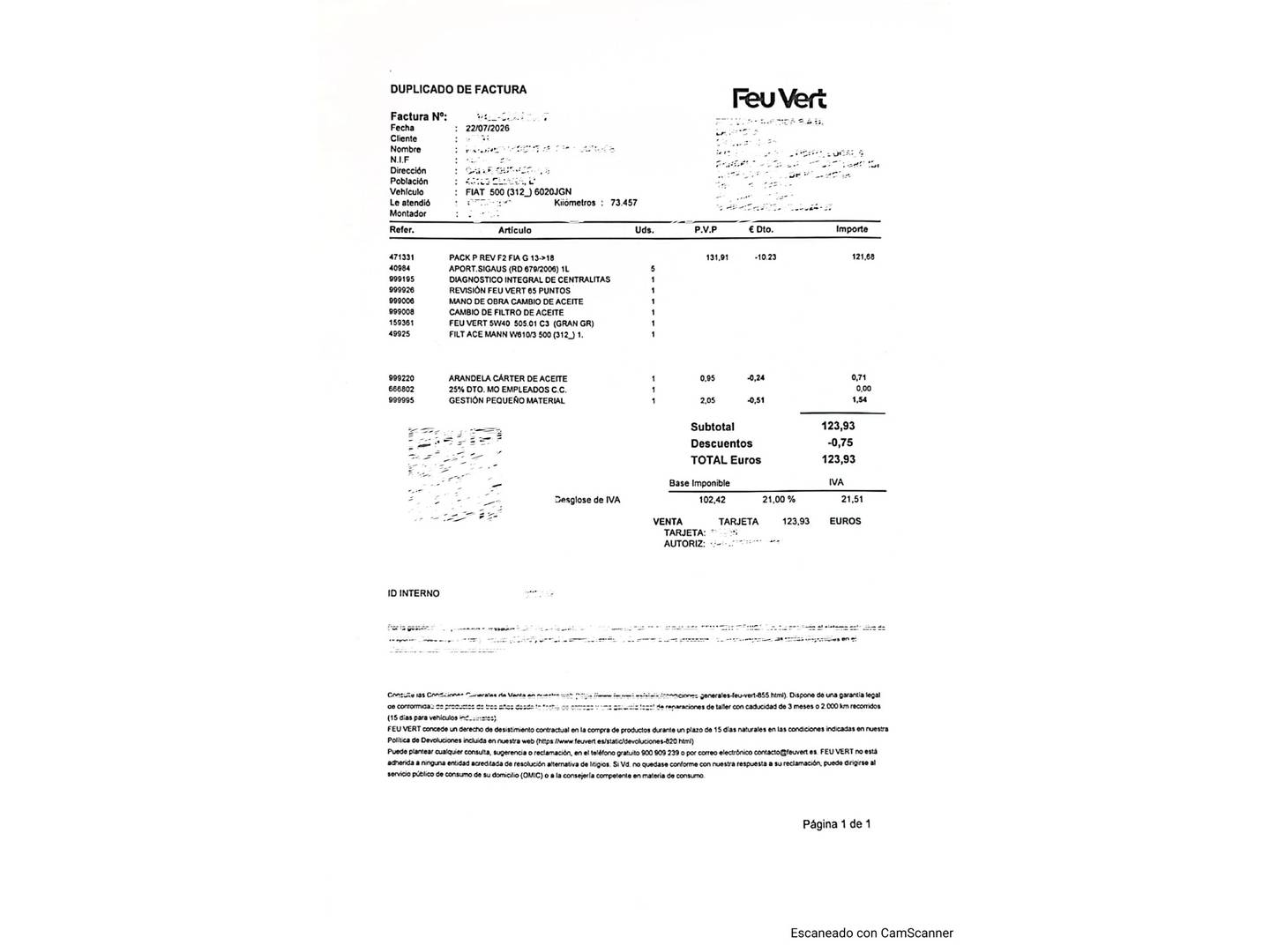 Foto del mantenimiento del Fiat 500 Fiat 500 1.2 8v Lounge (69 CV)