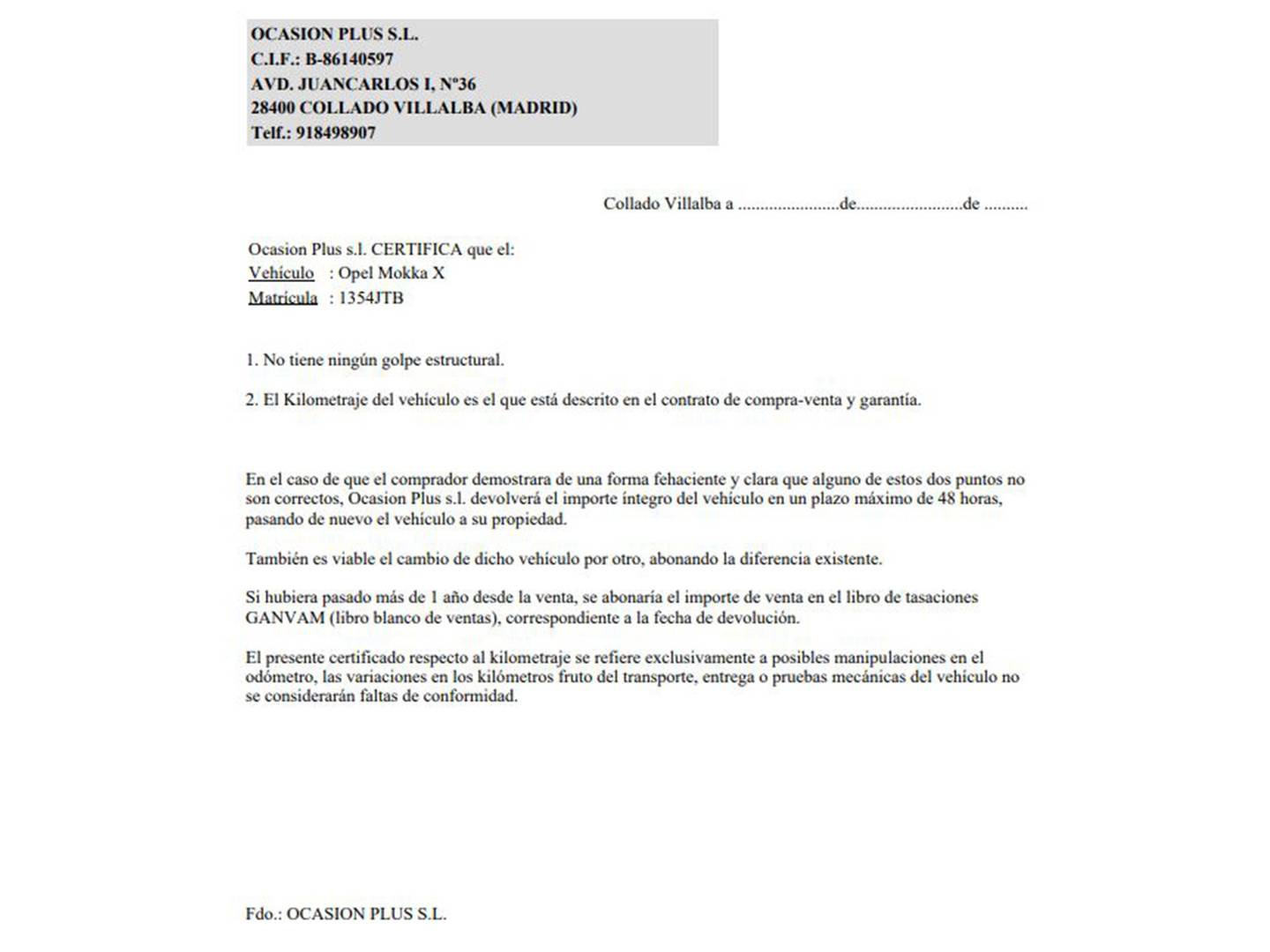 Foto del certificado del Opel Mokka X Opel Mokka X 1.4 Turbo S&S Excellence 4X2 (140 CV)