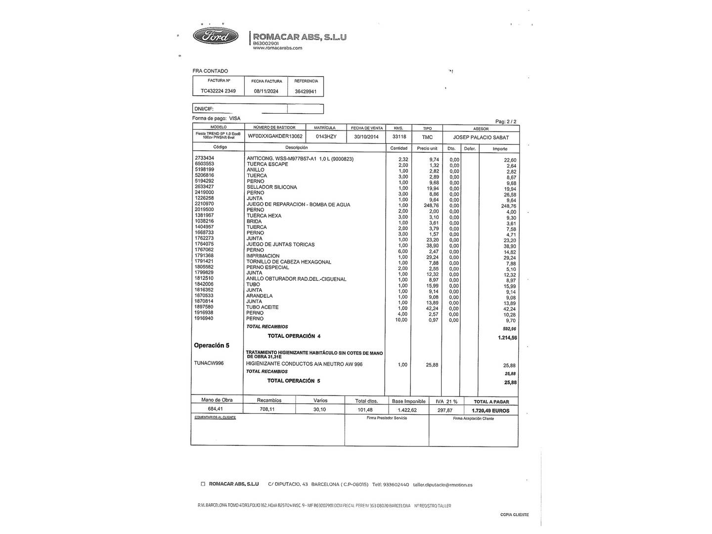 Foto del mantenimiento del Ford Fiesta Ford Fiesta 1.0 EcoBoost Trend Powershift (100 CV)