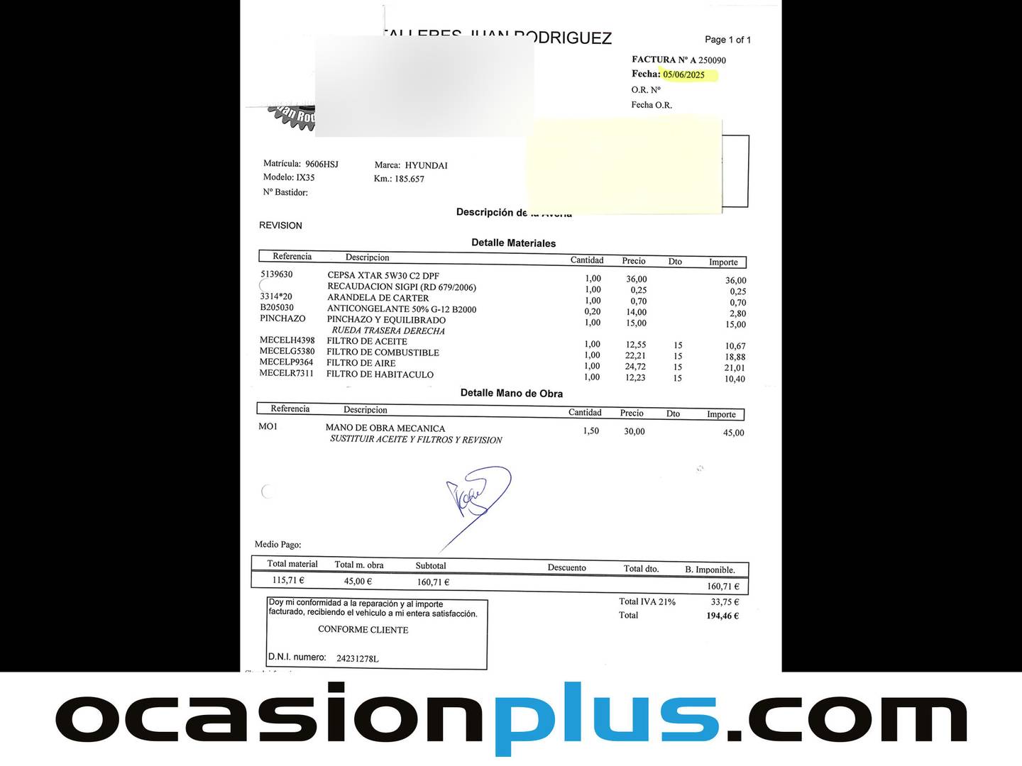 Foto del mantenimiento del Hyundai ix35 Hyundai ix35 1.7 CRDi SLE Sky 4x2 (115 CV)