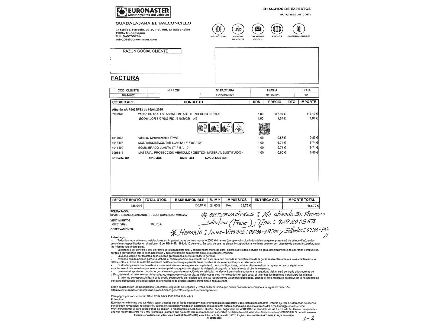 Foto del mantenimiento del Dacia Duster Dacia Duster Extreme 48V TCE (130 CV) 4X4