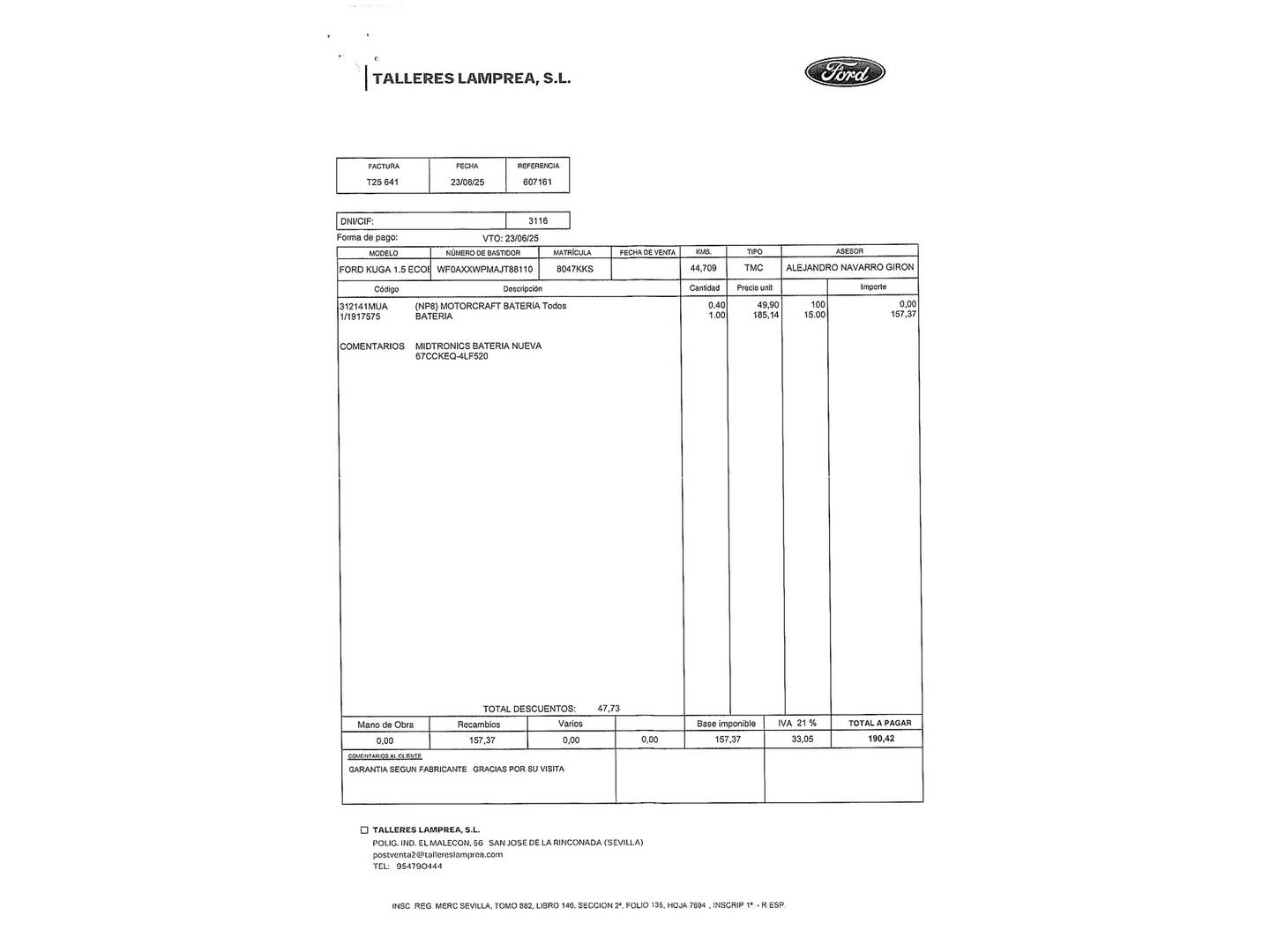 Foto del mantenimiento del Ford Kuga Ford Kuga 1.5 EcoBoost S&S Vignale 4x2 (150 CV)