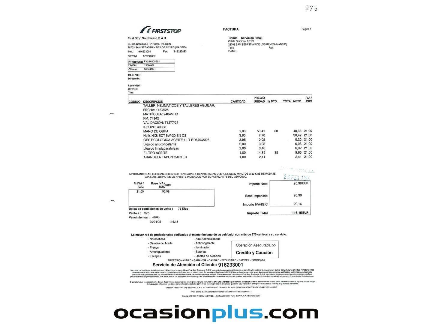 Foto del mantenimiento del Opel Crossland Opel Crossland Crossland 1.5D Edition (110 CV)