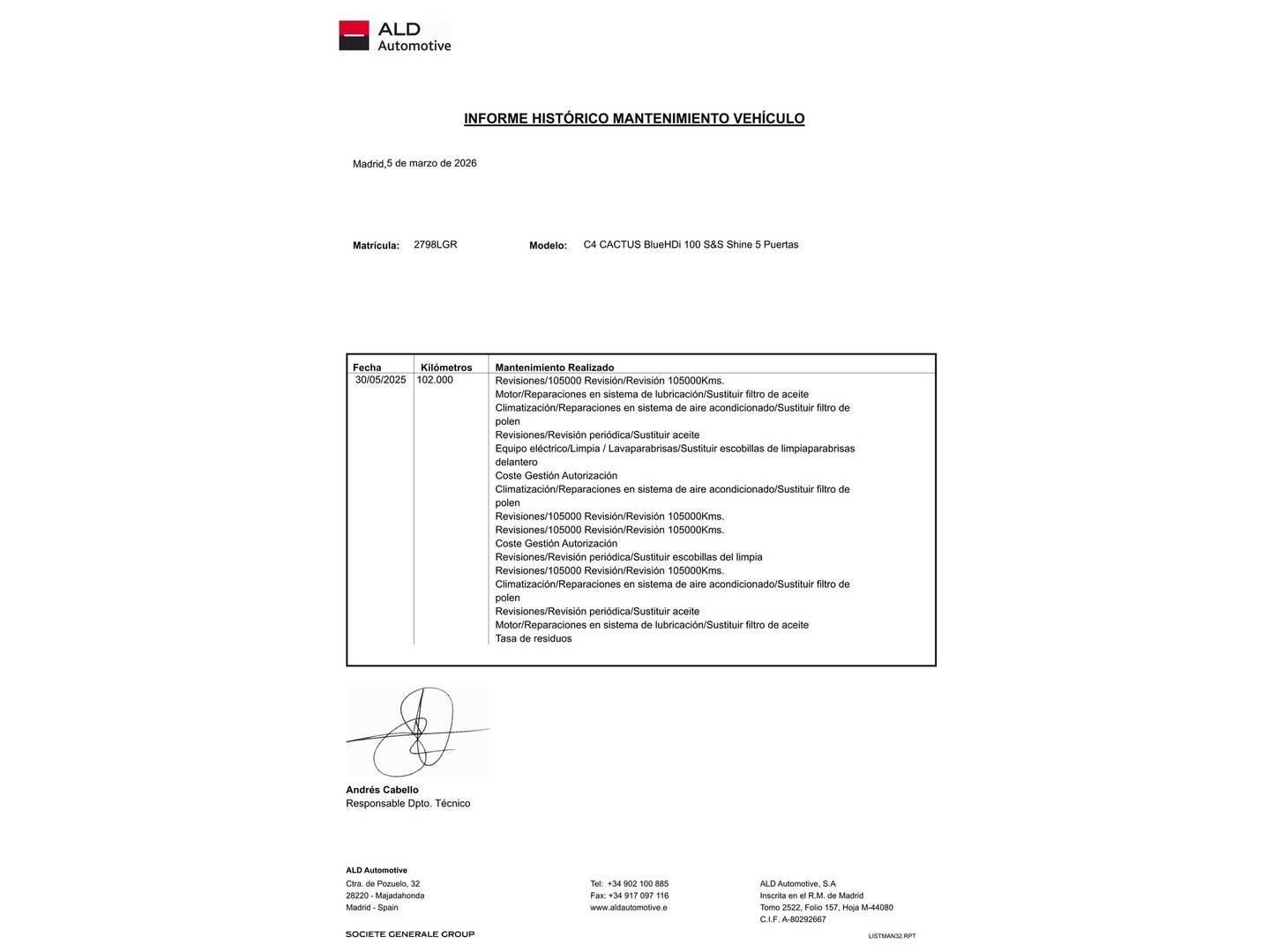Foto del mantenimiento del Citroën C4 Cactus Citroen C4 Cactus BlueHDi 100 S&S Shine (102 CV)