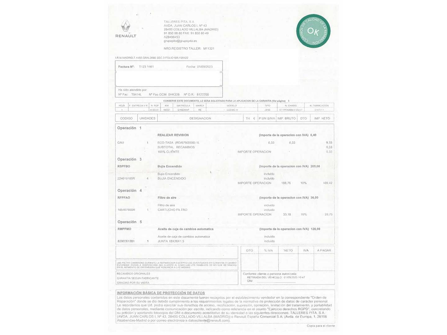 Foto del mantenimiento del Renault Scénic Renault Scenic Zen TCe (140 CV) GPF EDC