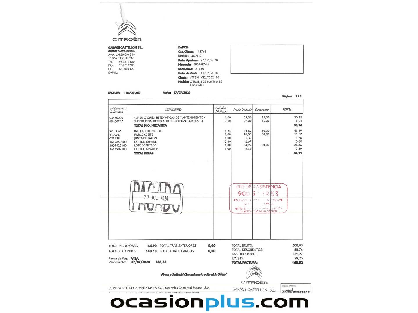 Foto del mantenimiento del Citroën C3 Citroën C3 PureTech 82 Shine (82 CV)