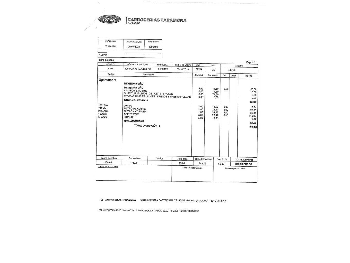 Foto del mantenimiento del Ford Kuga Ford Kuga 2.0 TDCI S&S ST-Line 4x4 Powershift (180 CV)