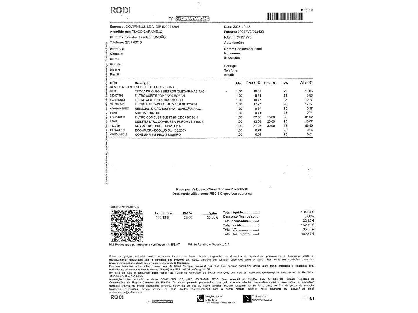 Foto del certificado del Opel Crossland X Opel Crossland X 1.5 D S&S Innovation (102 CV)