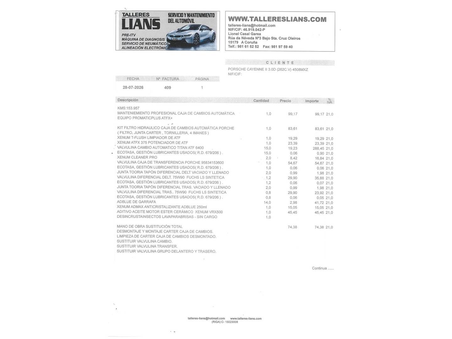 Foto del mantenimiento del Porsche Cayenne Porsche Cayenne Diesel Platinum Edition Tiptronic (262 CV)