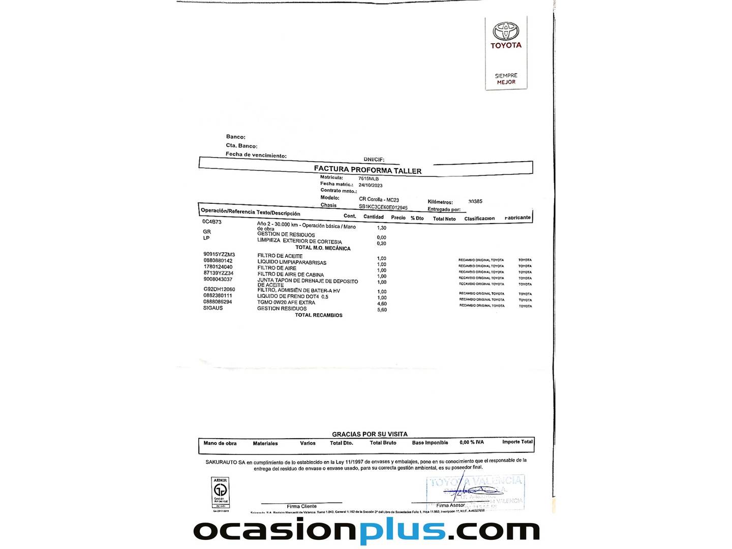 Foto del mantenimiento del Toyota Corolla Toyota Corolla 200H GR-Sport (196 CV)