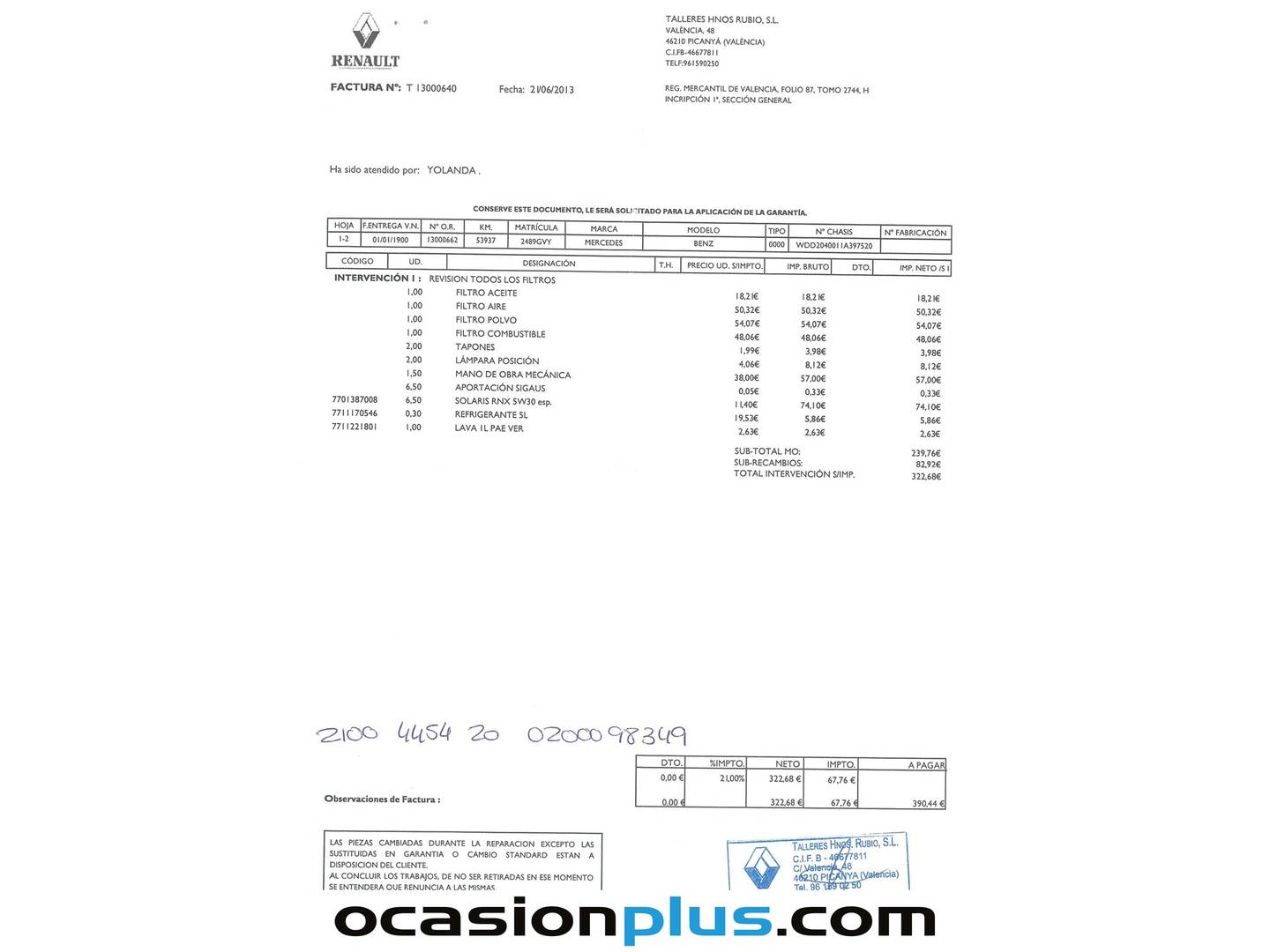 Foto del mantenimiento del Mercedes Clase C Mercedes Clase C CDI Blue Efficiency Avantgarde (136 CV)