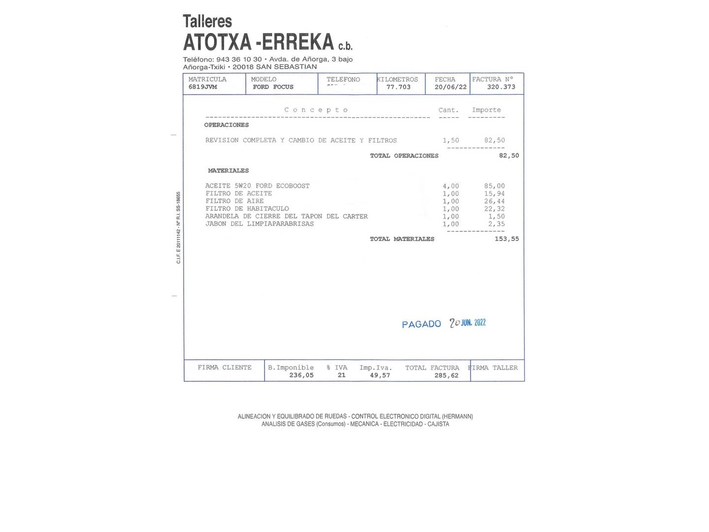 Foto del mantenimiento del Ford Focus Ford Focus 1.0 Ecoboost S&S Business (125 CV)