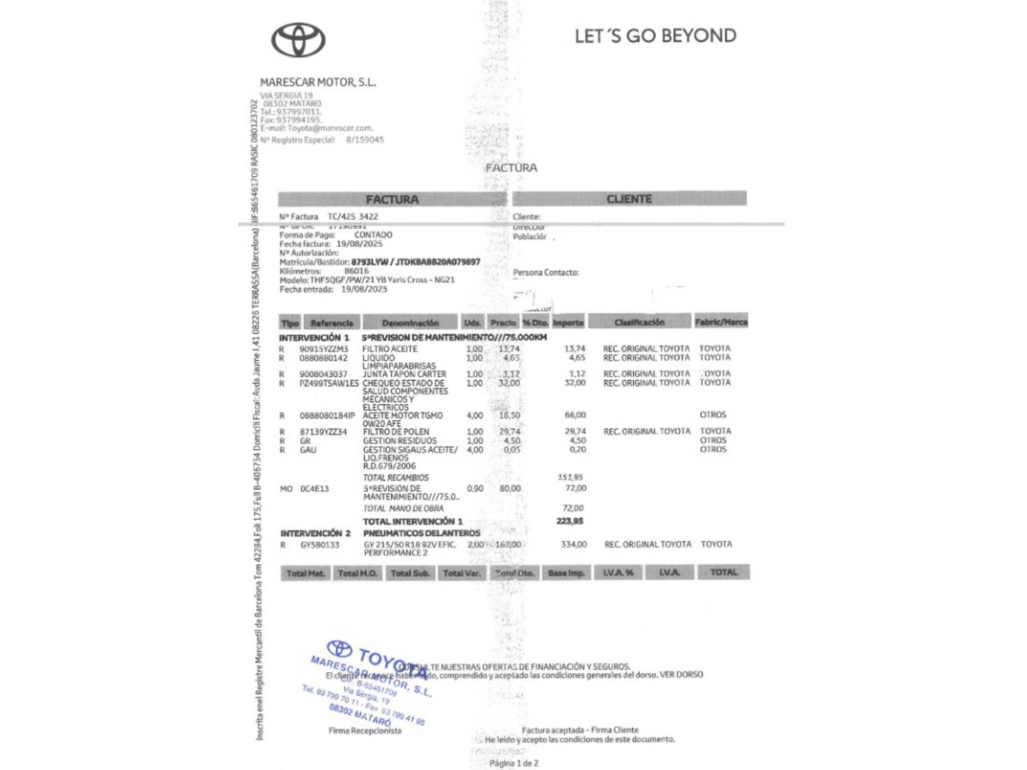 Foto del mantenimiento del Toyota Yaris Cross Toyota Yaris Cross 120H Style (116 CV)