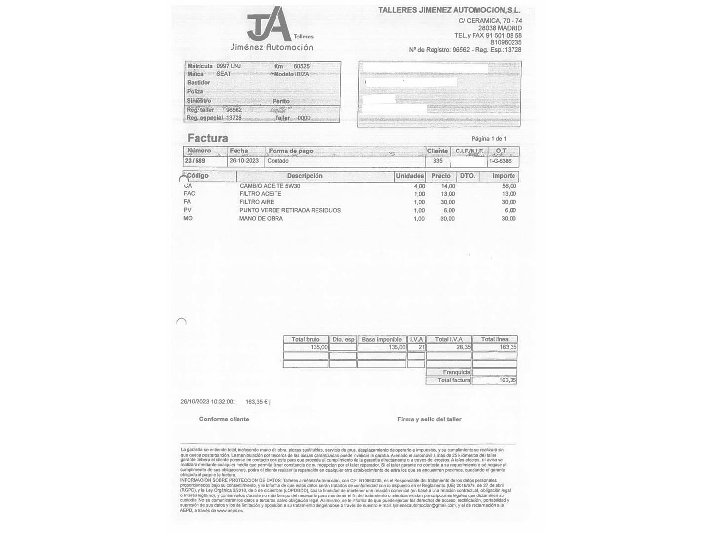Foto del mantenimiento del Seat Ibiza Seat Ibiza 1.0 TSI Style Go (95 CV)