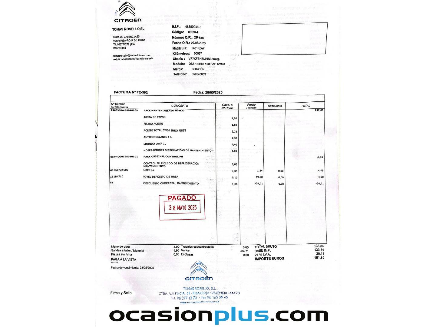 Foto del mantenimiento del DS DS 5 DS DS5 BlueHdi 120 Style (120 CV)