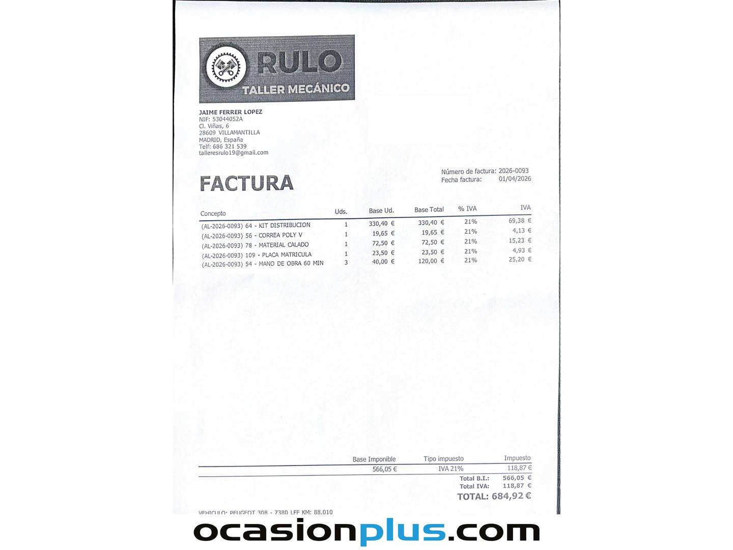 Foto del mantenimiento del Peugeot 308 Peugeot 308 PureTech 110 S&S Style (110 CV)
