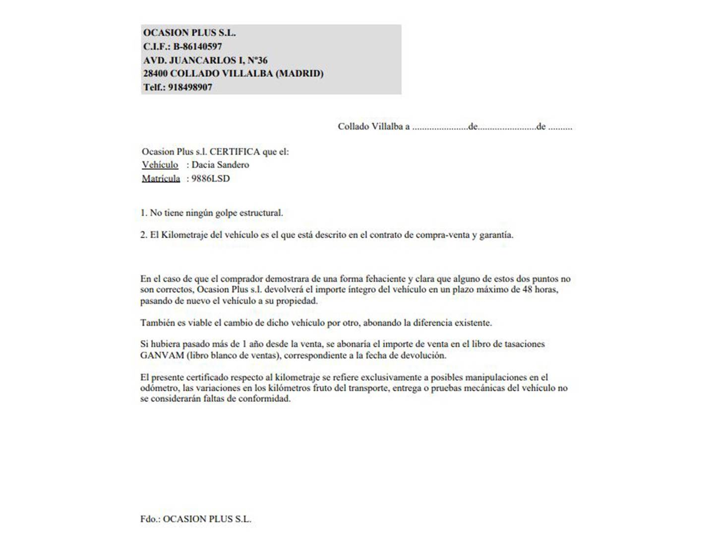 Foto del certificado del Dacia Sandero Dacia Sandero Essential (100CV) ECO-G  ( GLP )