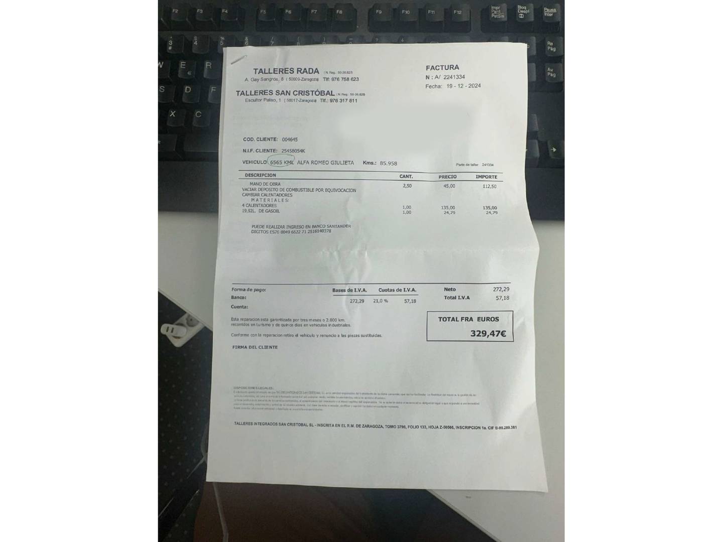 Foto del mantenimiento del Alfa Romeo Giulietta Alfa Romeo Giulietta 1.6 JTD TCT Giulietta (120 CV)