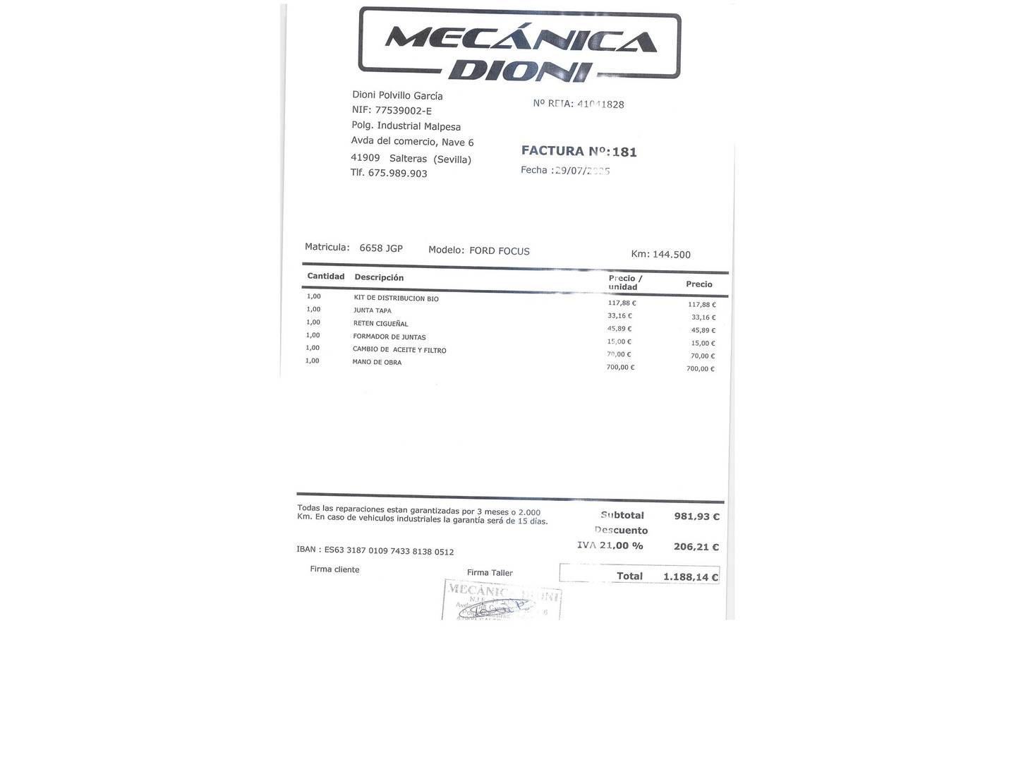 Foto del mantenimiento del Ford Focus Ford Focus 1.6 TI-VCT Trend+ (125 CV)