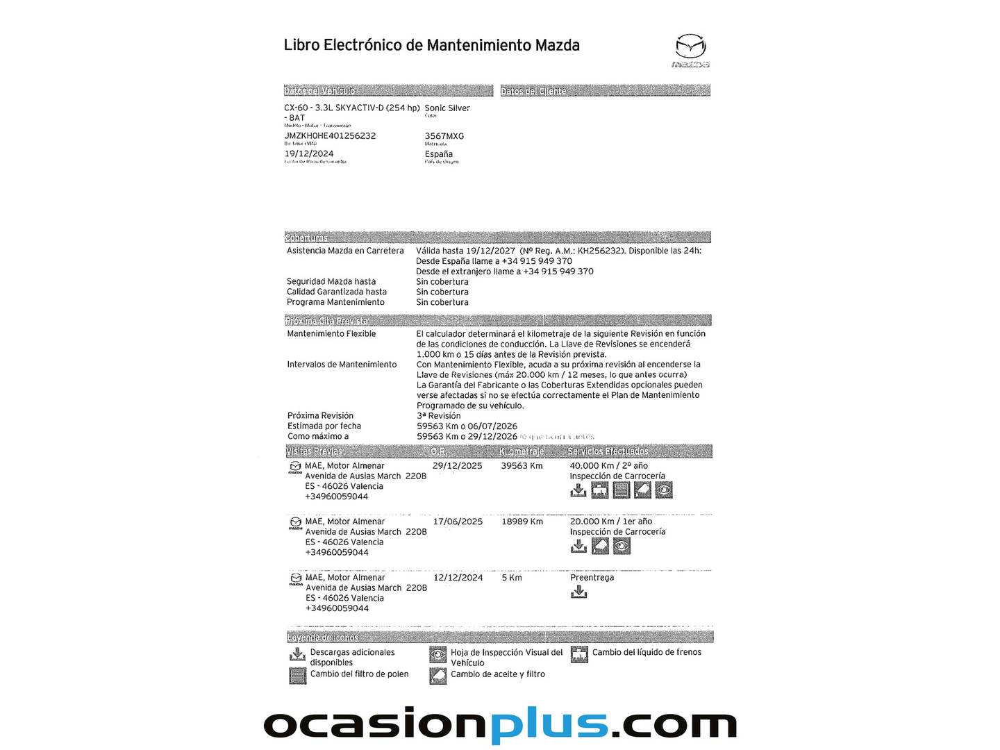 Foto del mantenimiento del Mazda CX-60 Mazda CX-60 3.3 e-Skyac D MHEV Homura 4WD Auto (254 CV)