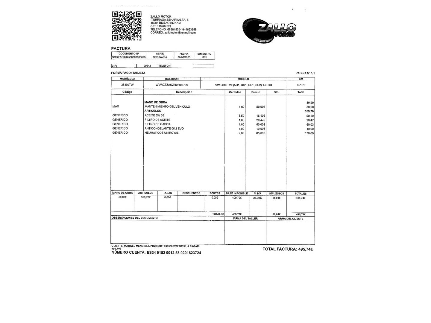 Foto del mantenimiento del Volkswagen Golf Volkswagen Golf Sport 1.6 TDI BMT (110 CV) Pack R-Line
