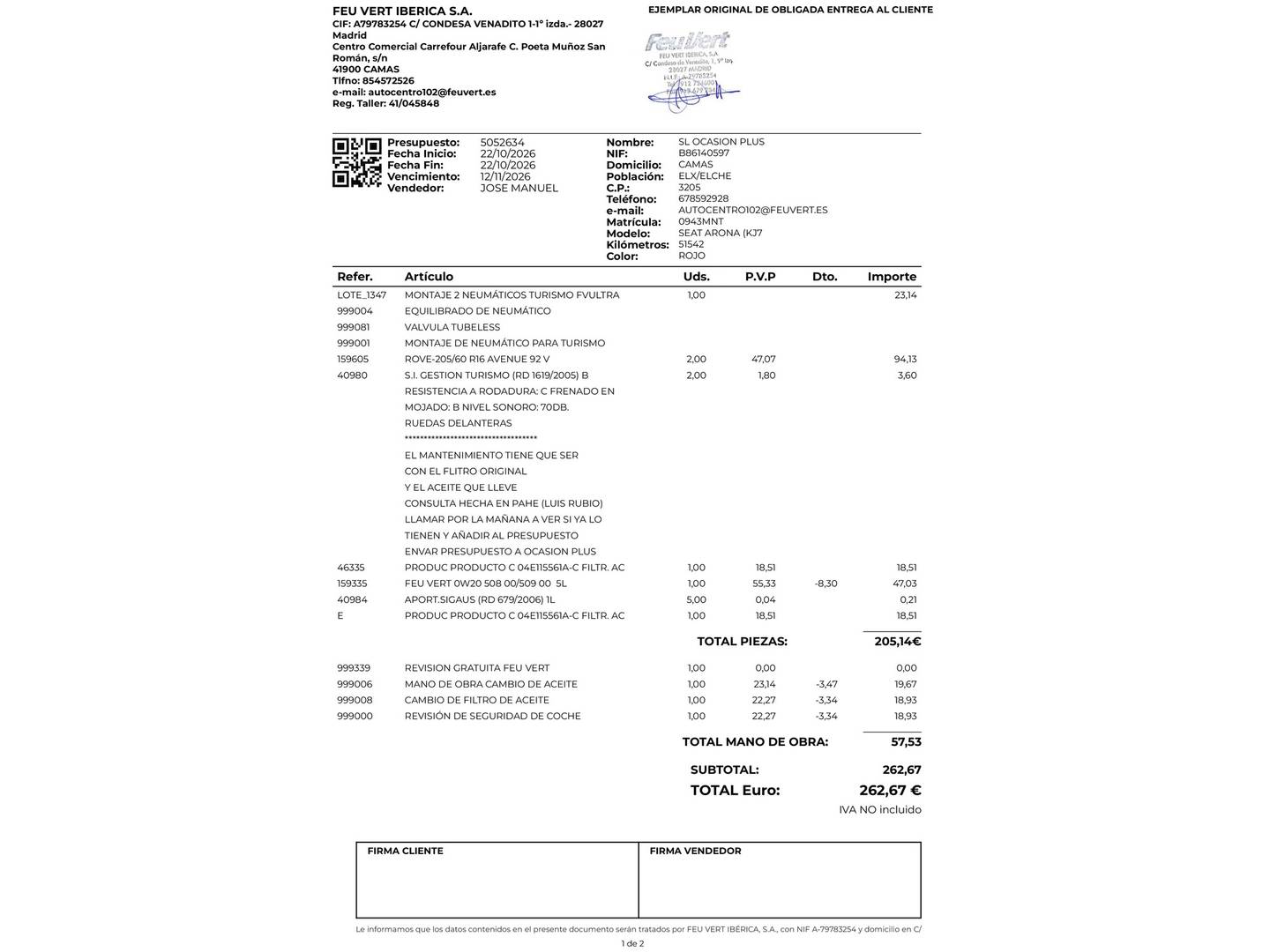 Foto del mantenimiento del Seat Arona Seat Arona 1.0 TSI Style XM (110 CV)
