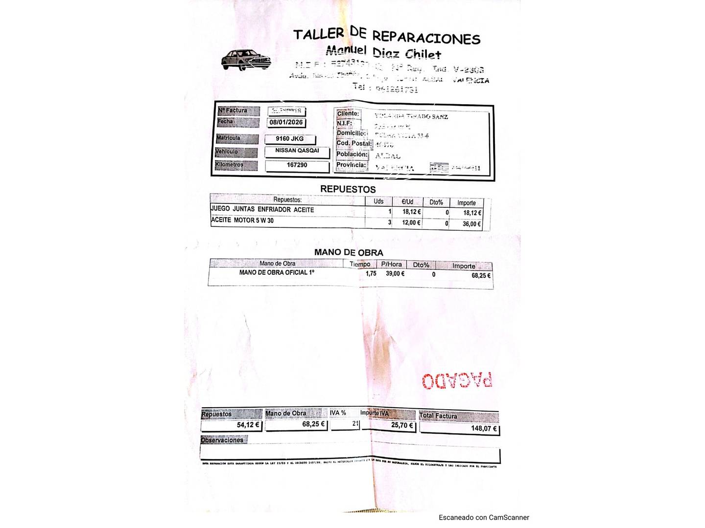 Foto del mantenimiento del Nissan QASHQAI Nissan Qashqai DIG-T 115 N-Connecta 4x2 (115 CV)
