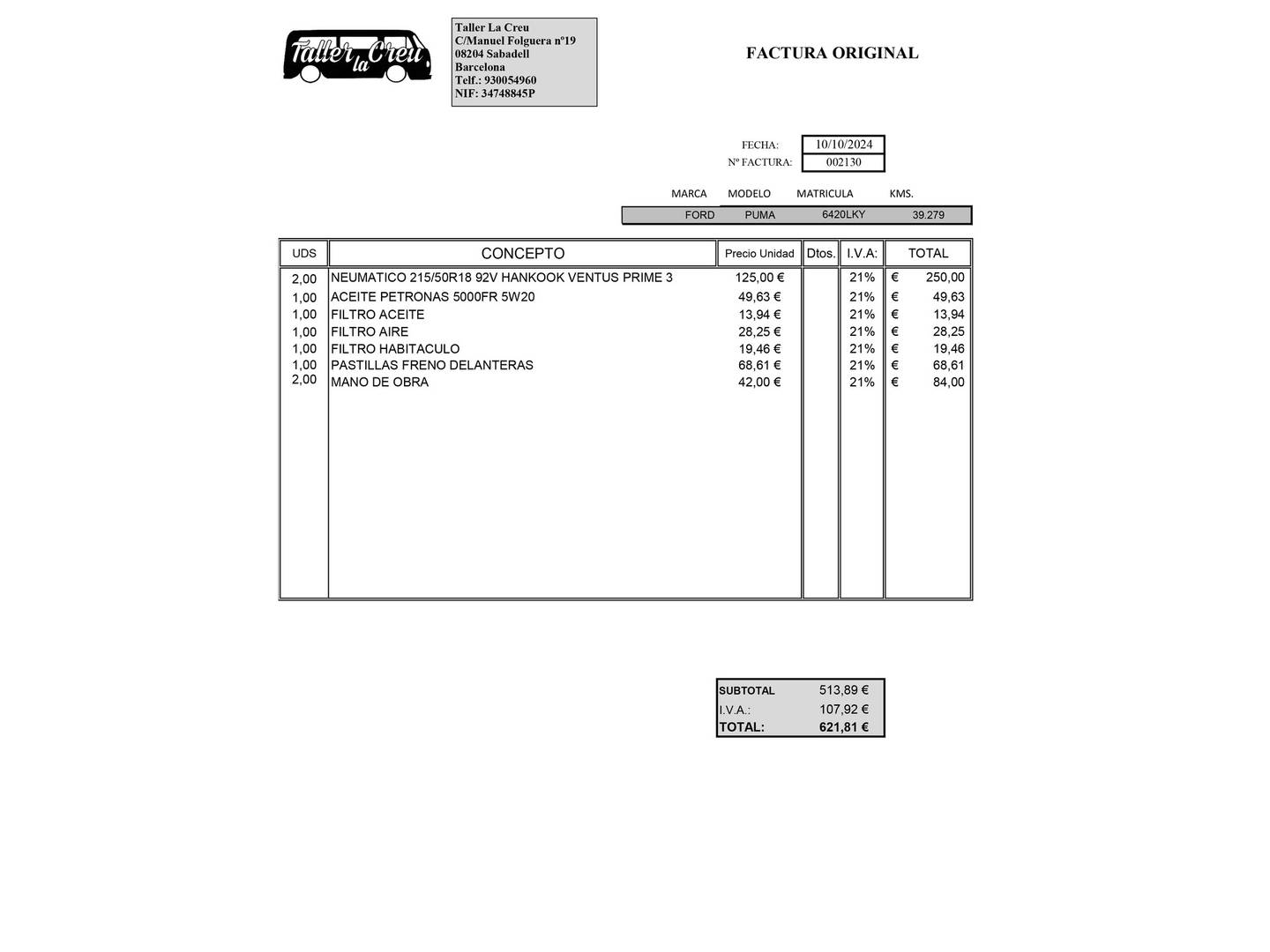 Foto del mantenimiento del Ford Puma Ford Puma 1.0 EcoBoost ST-Line X (125 CV)