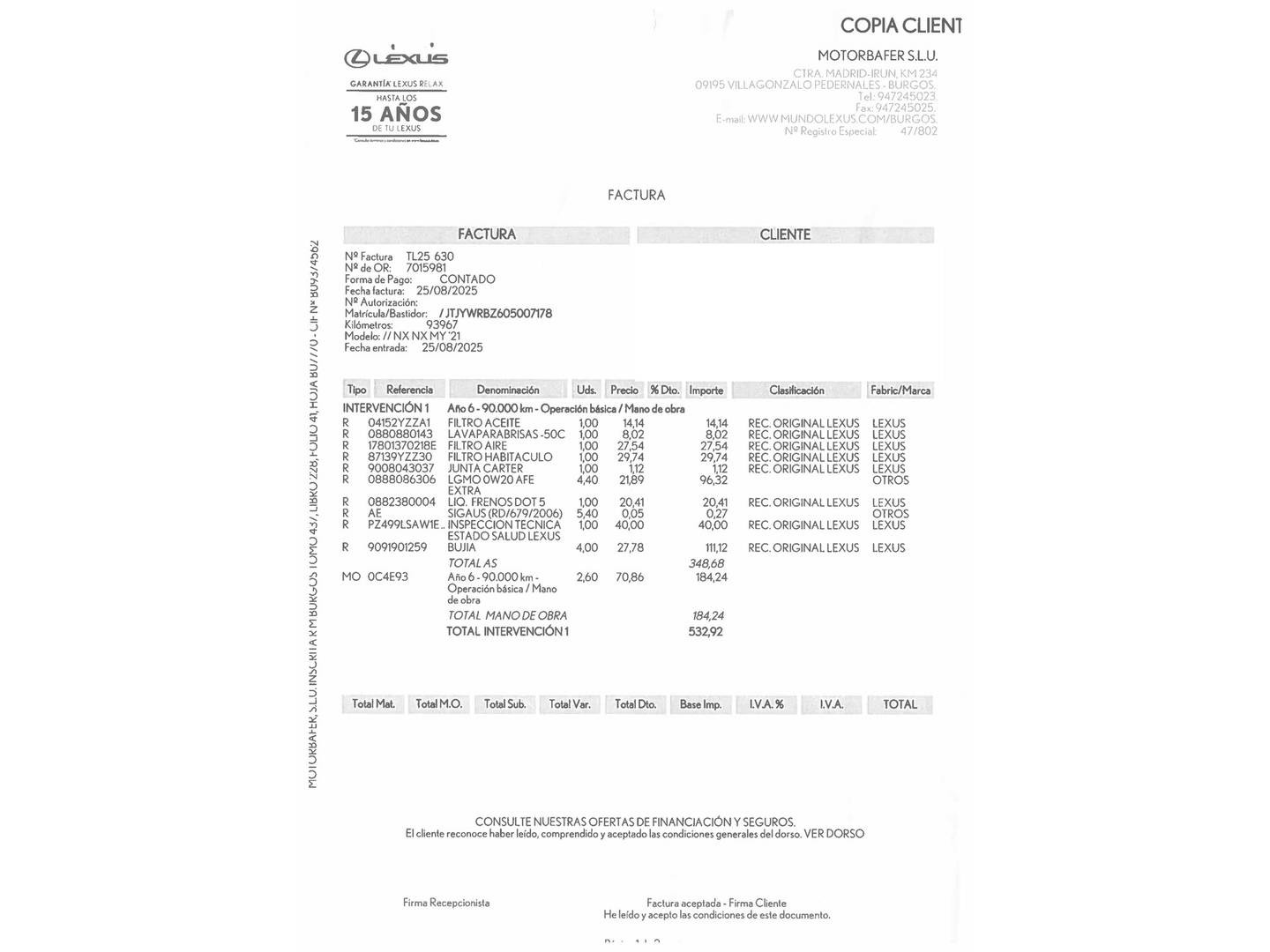 Foto del mantenimiento del Lexus NX Lexus NX 300h Premium 2WD (197 CV)