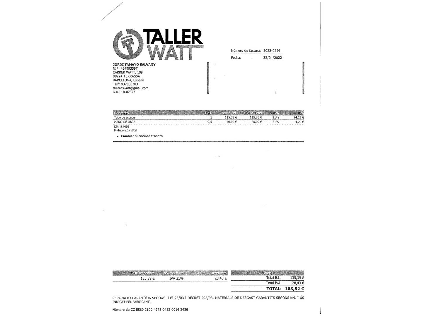 Foto del mantenimiento del Peugeot 206 Peugeot 206 1.4 X-Line (75 CV)