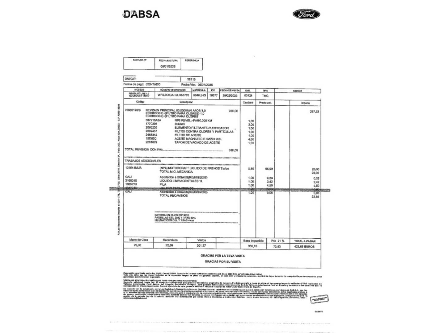 Foto del mantenimiento del Ford Fiesta Ford Fiesta 1.0 EcoBoost S&S ST-Line  (140 CV)