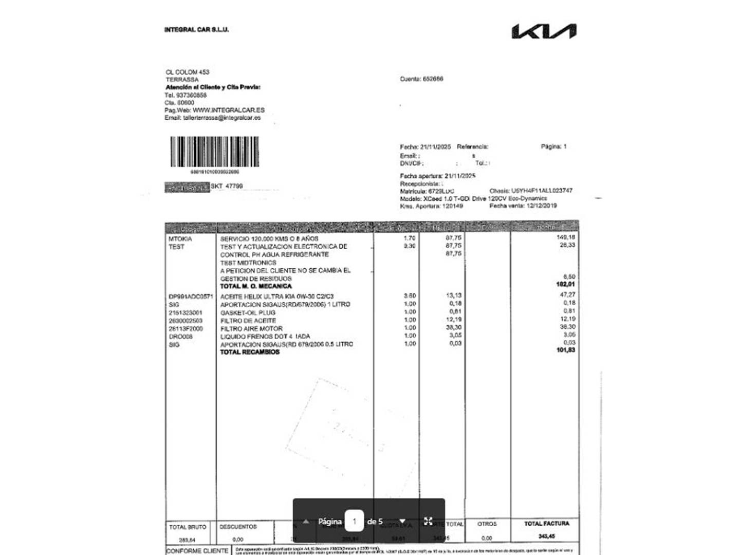 Foto del mantenimiento del KIA XCeed KIA XCeed 1.0 T-GDi Drive (120 CV)