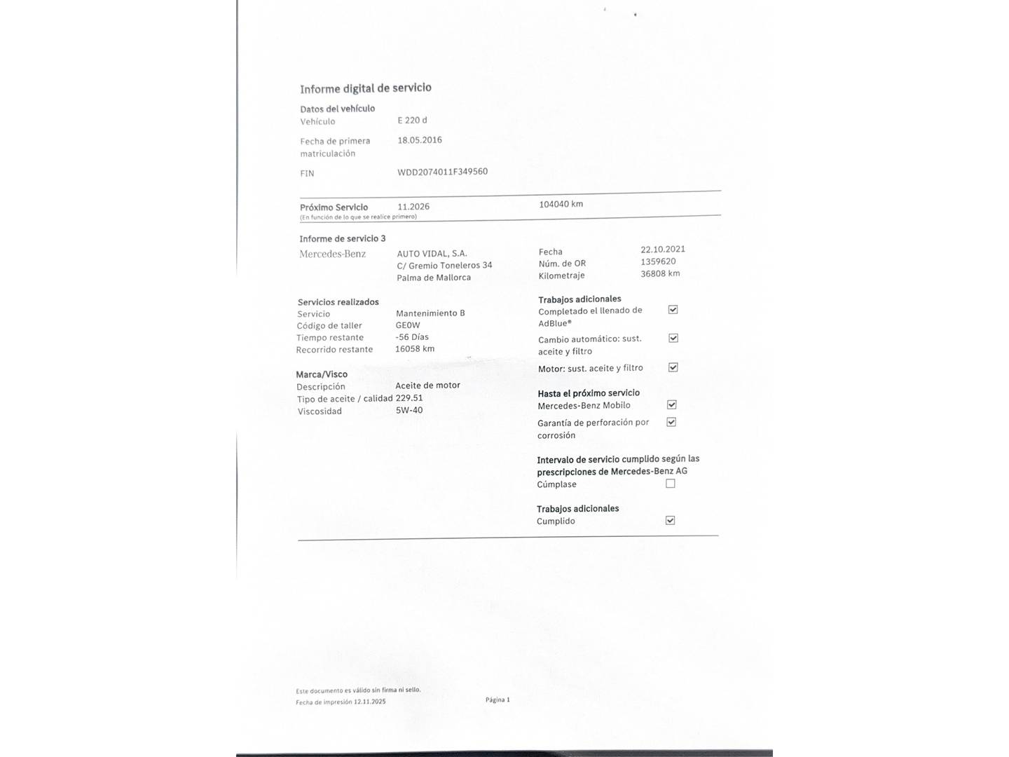 Foto del mantenimiento del Mercedes Clase E Mercedes-Benz Clase E Clase E E 220 d Cabrio (170 CV) Pack AMG