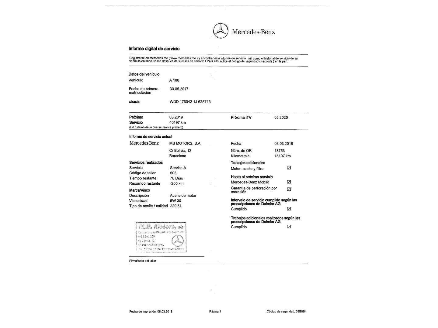 Foto del mantenimiento del Mercedes Clase A Mercedes Clase A 180 (122 CV)