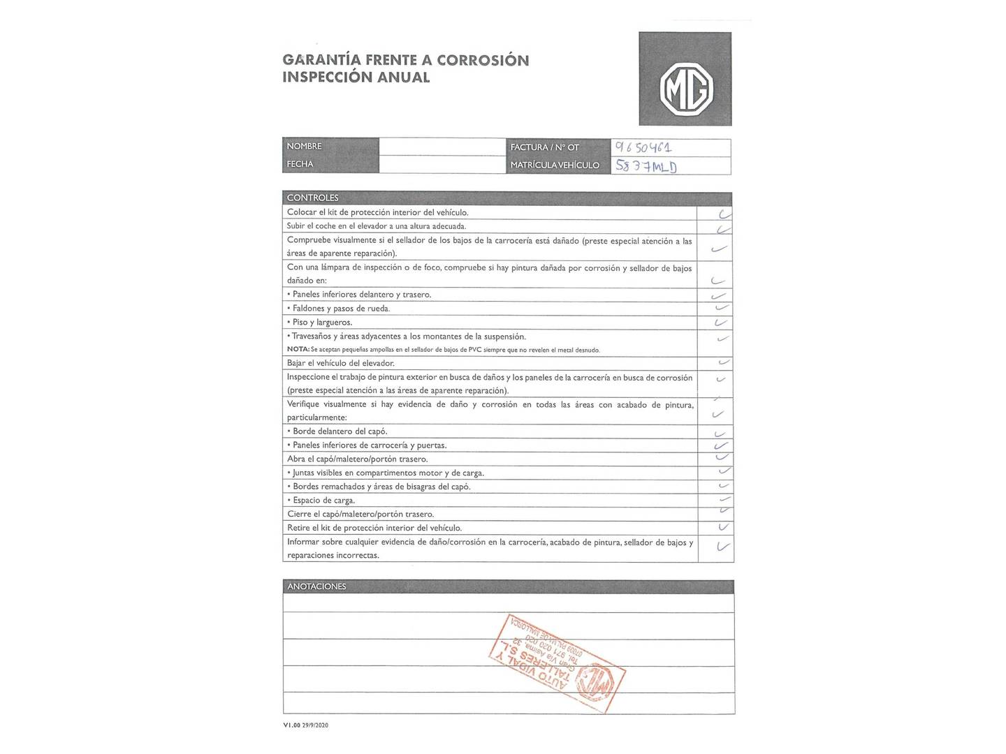 Foto del mantenimiento del MG ZS MG ZS 1.5 Comfort (106 CV)