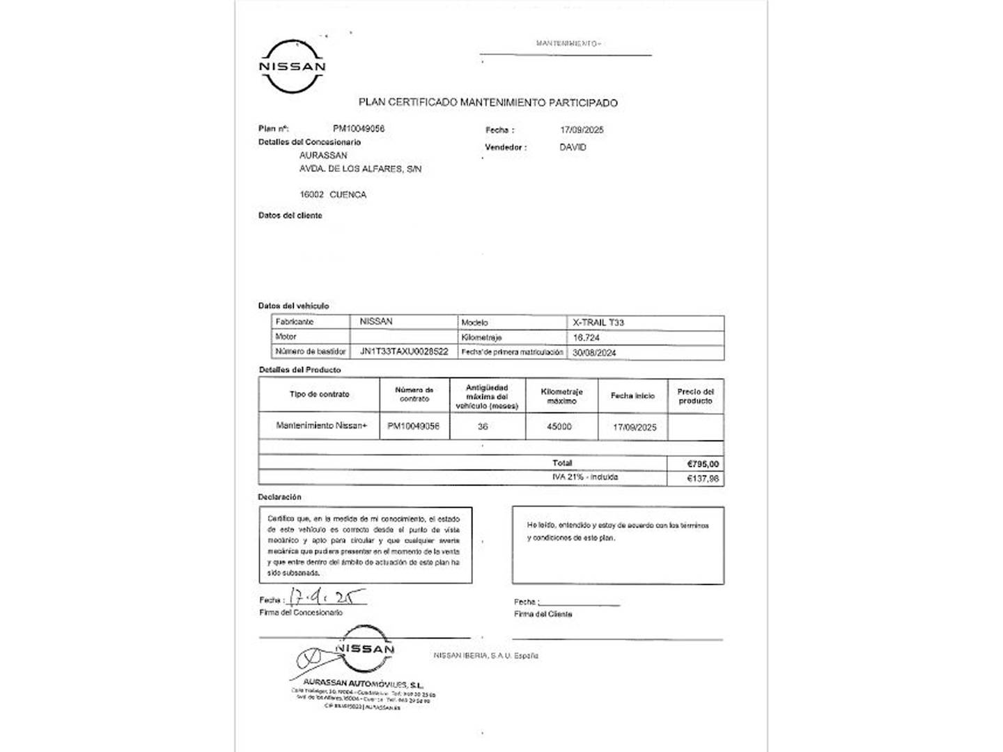 Foto del mantenimiento del Nissan X-TRAIL Nissan X-Trail 1.5 e-Power Adventure 4x2 Auto (204 CV)