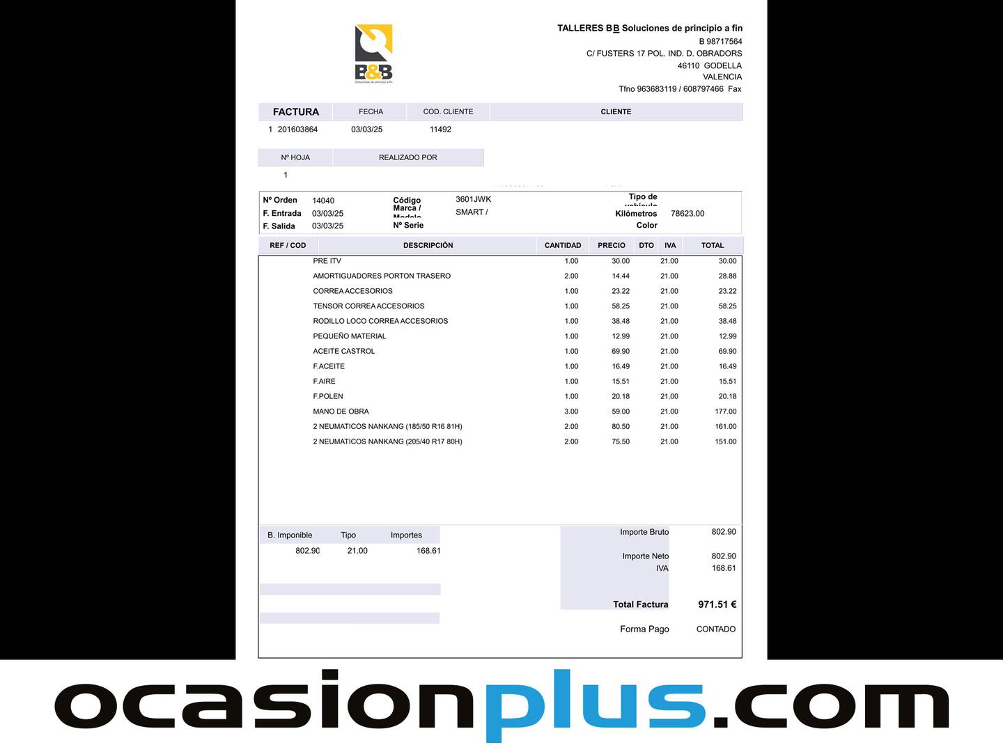 Foto del mantenimiento del Smart fortwo Smart ForTwo Coupe 66 Passion (90 CV)