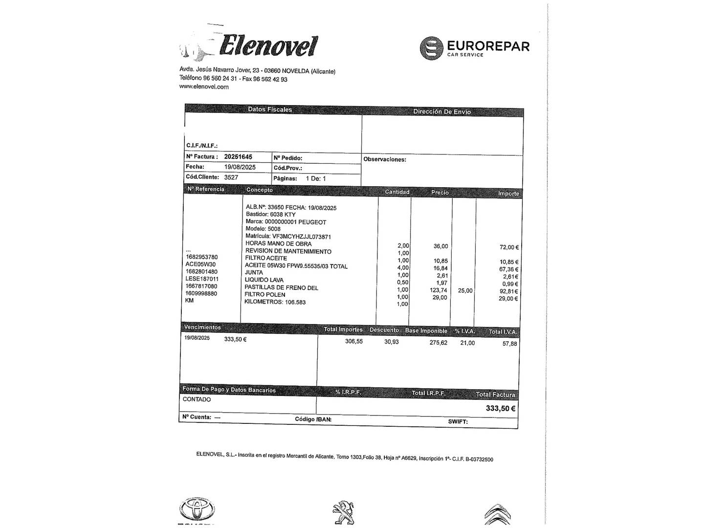 Foto del mantenimiento del Peugeot 5008 Peugeot 5008 BlueHDi 130 S&S Allure (130 CV) 7 Plazas