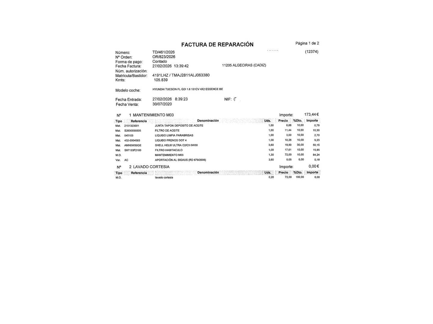 Foto del mantenimiento del Hyundai Tucson Hyundai Tucson 1.6 GDI BE Essence 4x2 (132 CV)