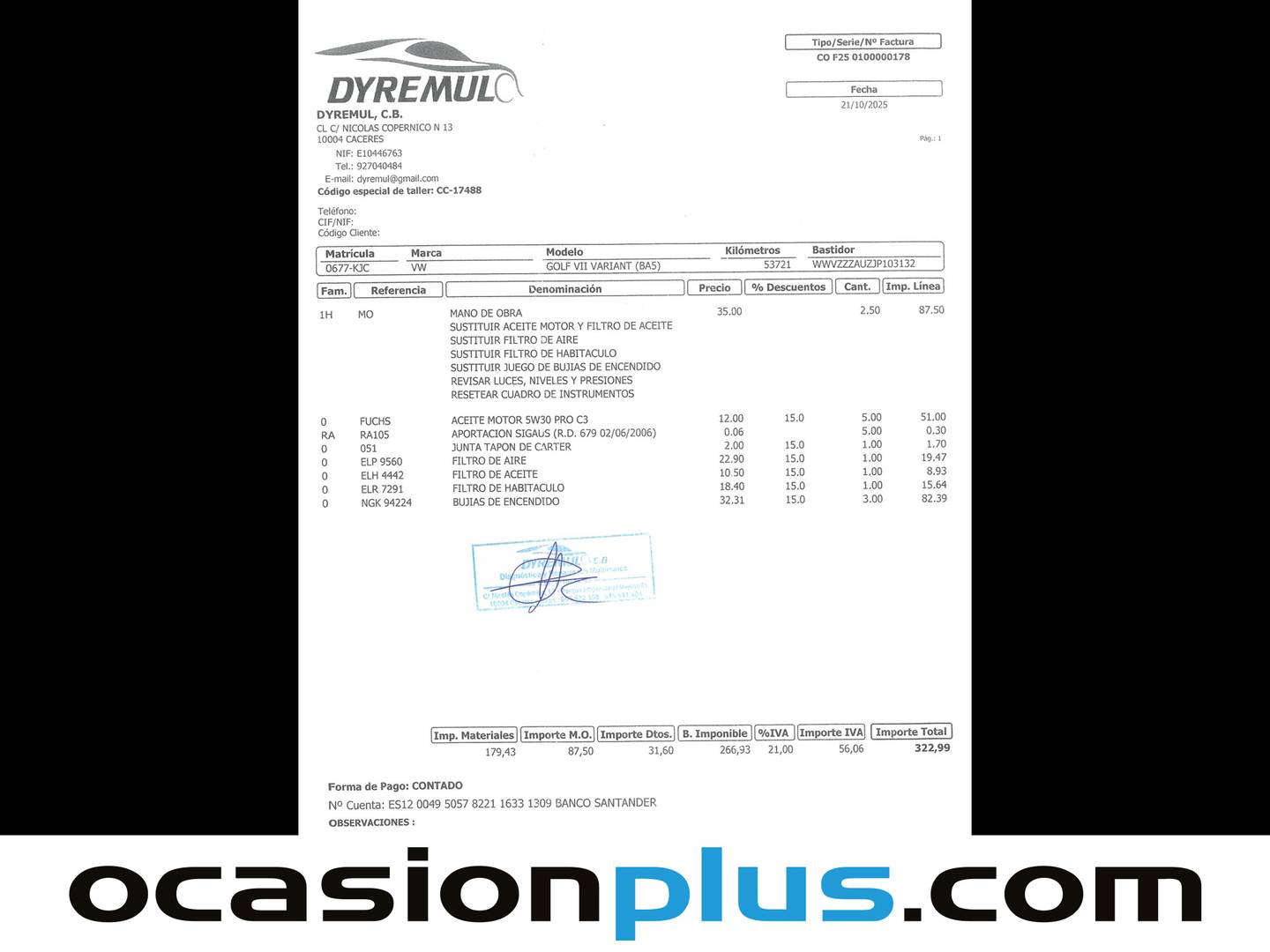 Foto del mantenimiento del Volkswagen Golf Volkswagen Golf Ready2Go 1.0 TSI (110 CV)