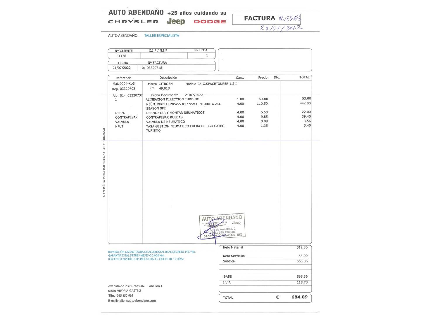 Foto del mantenimiento del Citroën Grand C4 Spacetourer Citroën Grand C4 Spacetourer PureTech 130 S&S Feel EAT6 (130 CV) 7 Plazas