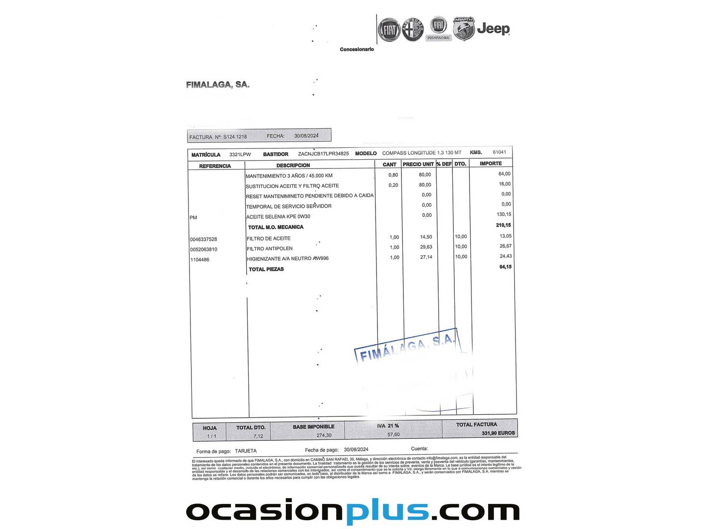 Foto del mantenimiento del Jeep Compass Jeep Compass 1.3 Gse T4 Longitude FWD MT (130 CV)