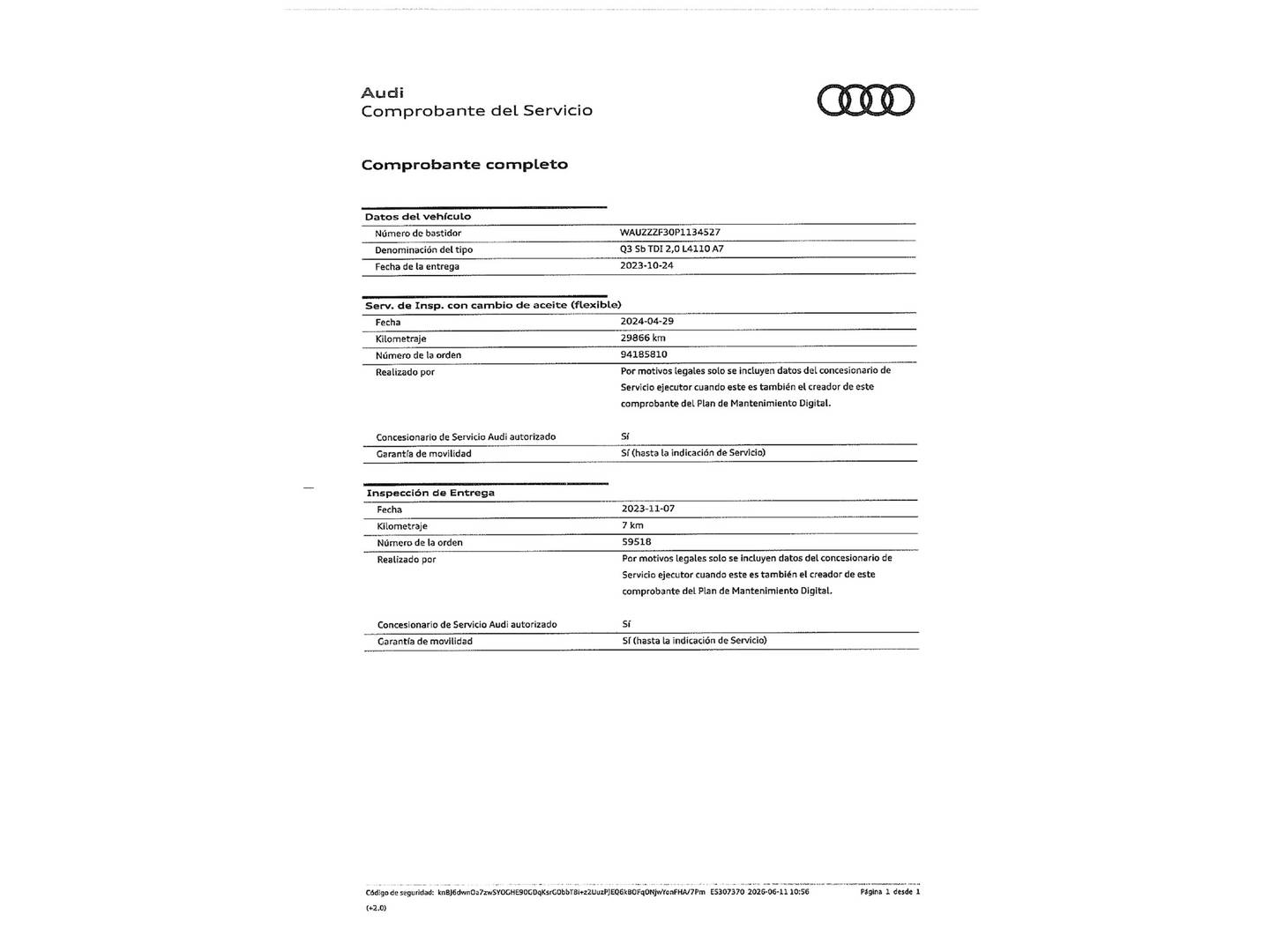 Foto del mantenimiento del Audi Q3 Sportback Audi Q3 Sportback Black line 35 TDI (150 CV) S tronic Paquete S-Line