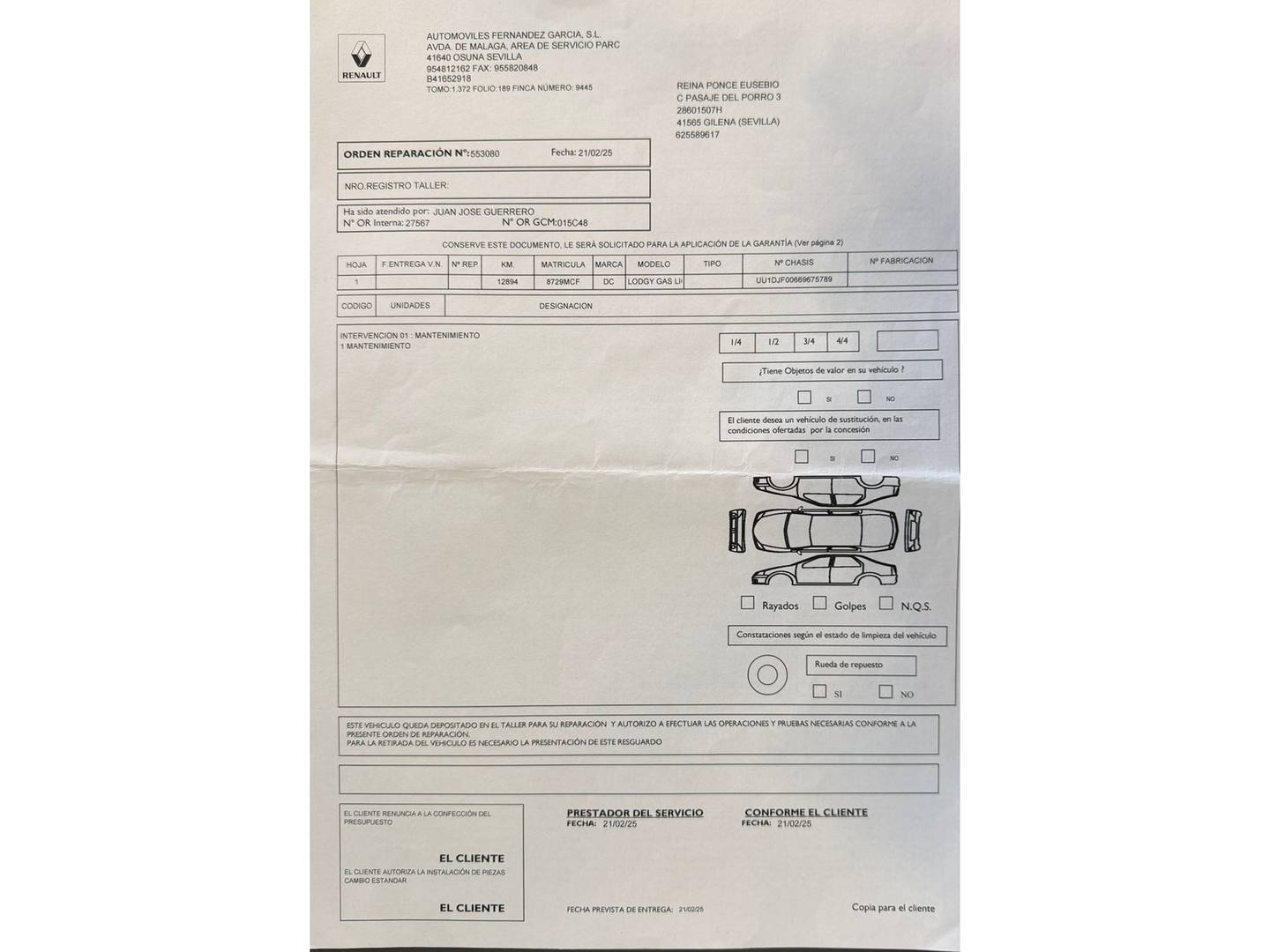 Foto del mantenimiento del Dacia Jogger Dacia Jogger Extreme Go TCe (110 CV)