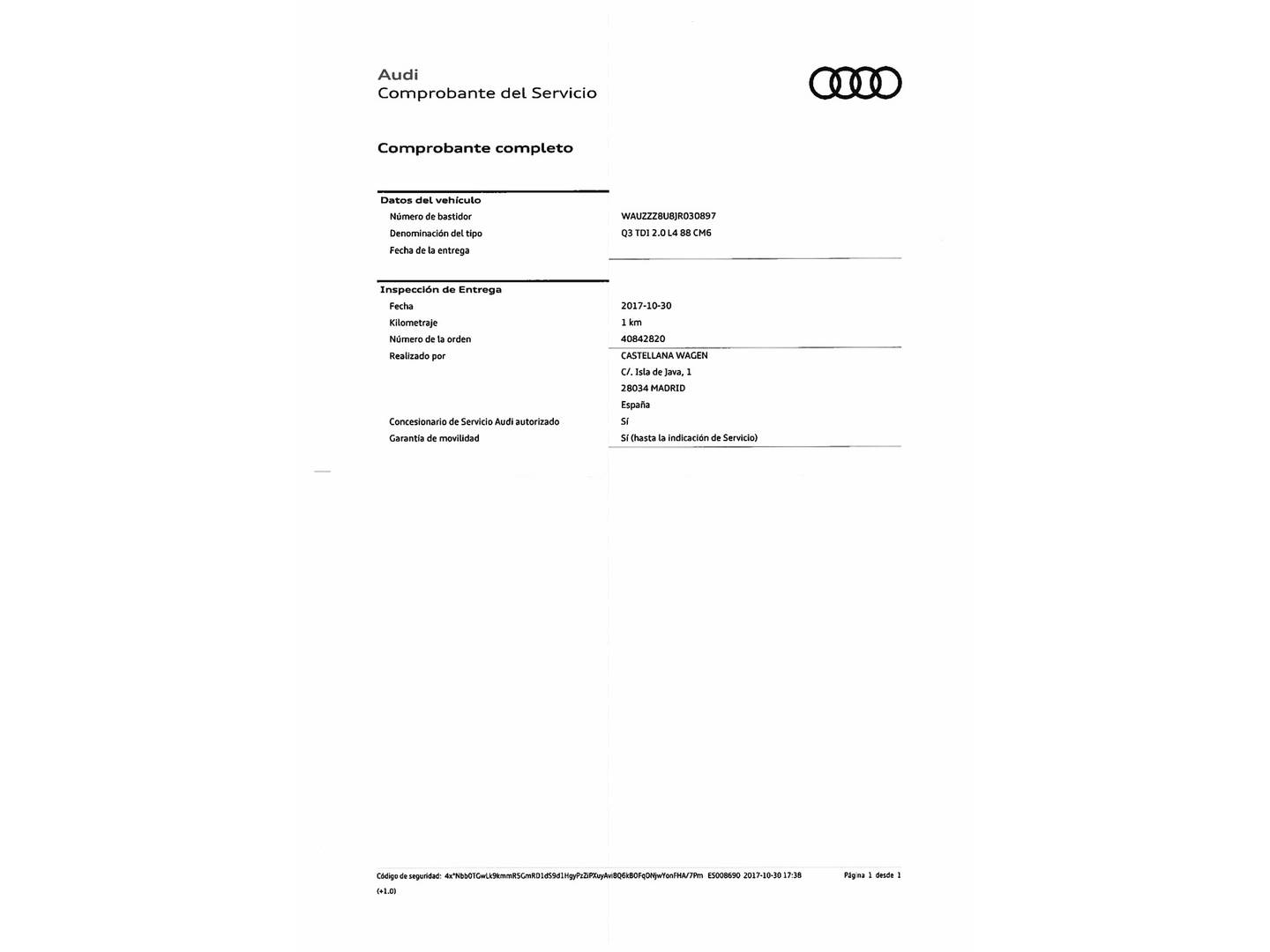 Foto del mantenimiento del Audi Q3 Audi Q3 design edition 2.0 TDI (120 CV)