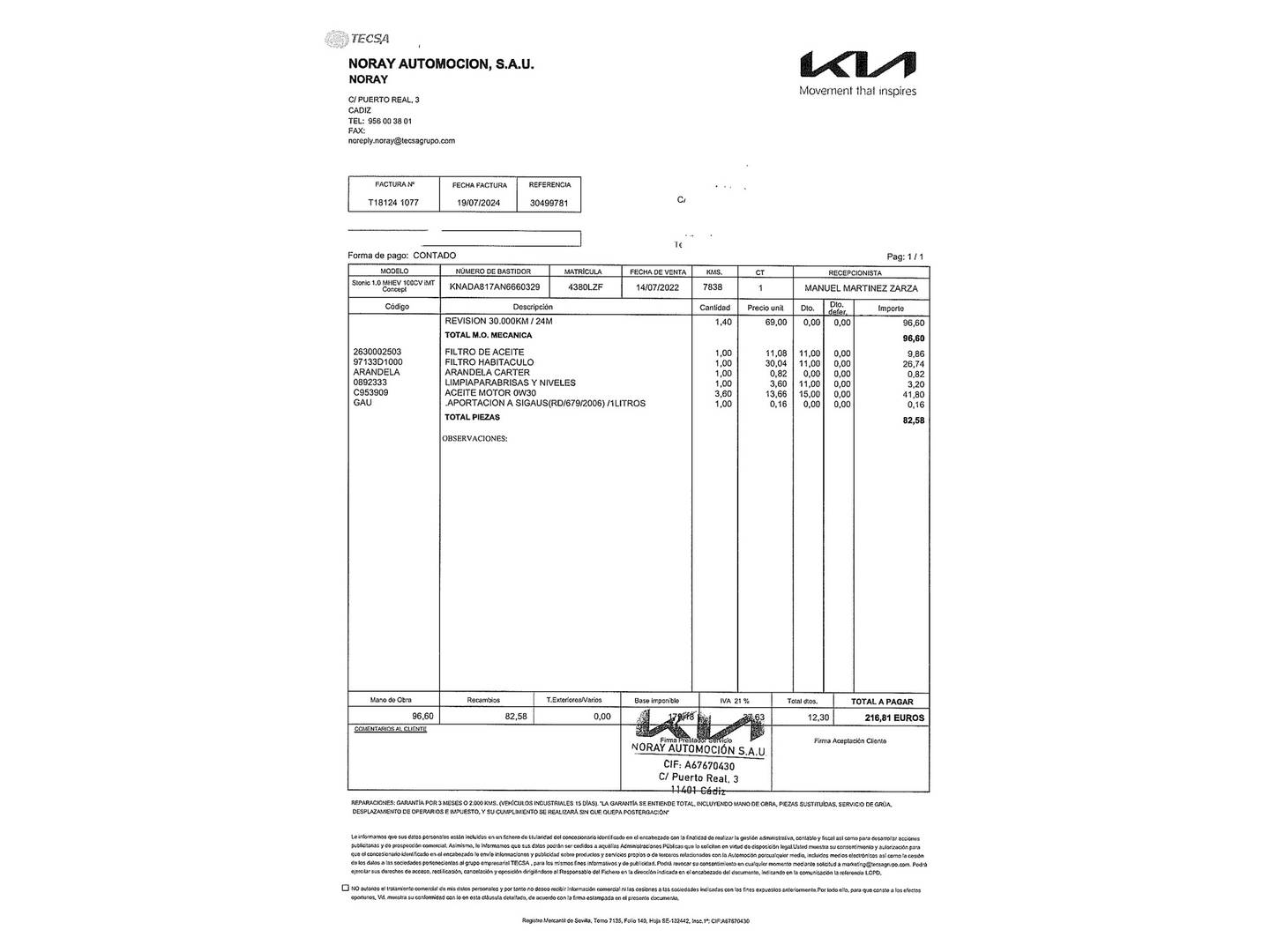 Foto del mantenimiento del KIA Stonic KIA Stonic 1.0 T-GDi MHEV iMT Concept (100 CV)