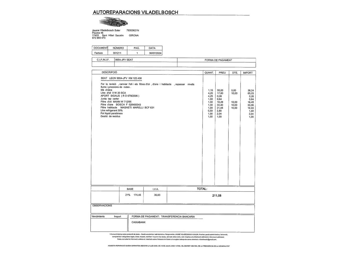 Foto del mantenimiento del Seat León SEAT León SC 1.4 TSI ACT S&S FR (150 CV)